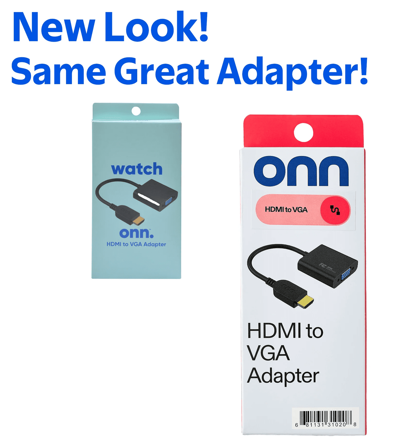 onn HDMI to VGA Adapter, HDMI Male to VGA Female, 1080p 2K Support, Gold-Plated Connectors, 8 Inch, Black