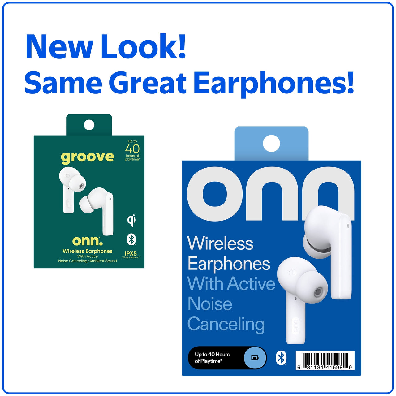 onn Bluetooth Wireless Earphones with Active Noise Canceling and Wireless Charging Case, White