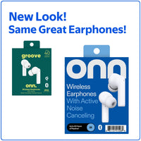 onn Bluetooth Wireless Earphones with Active Noise Canceling and Wireless Charging Case, White