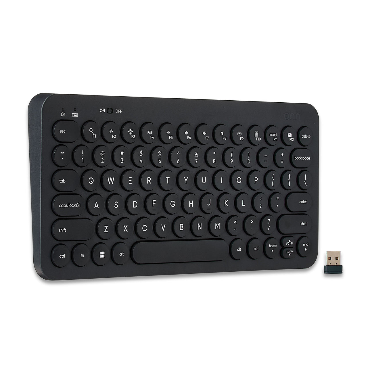 onn Mini Compact Wireless Office Keyboard USB Receiver, 78 Keys, Grey