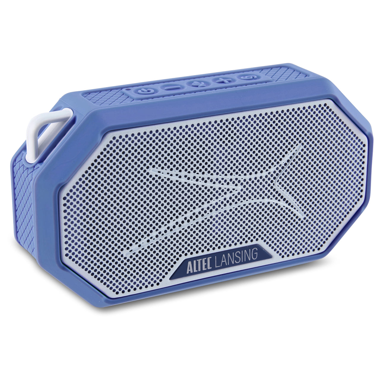 Altec Lansing HydraMini 2.0 EverythingProof Bluetooth Speaker, Waterproof IP67, Floats, 12-Hour Playtime, Built-In Magnet, Carabiner & Mount, Blue White