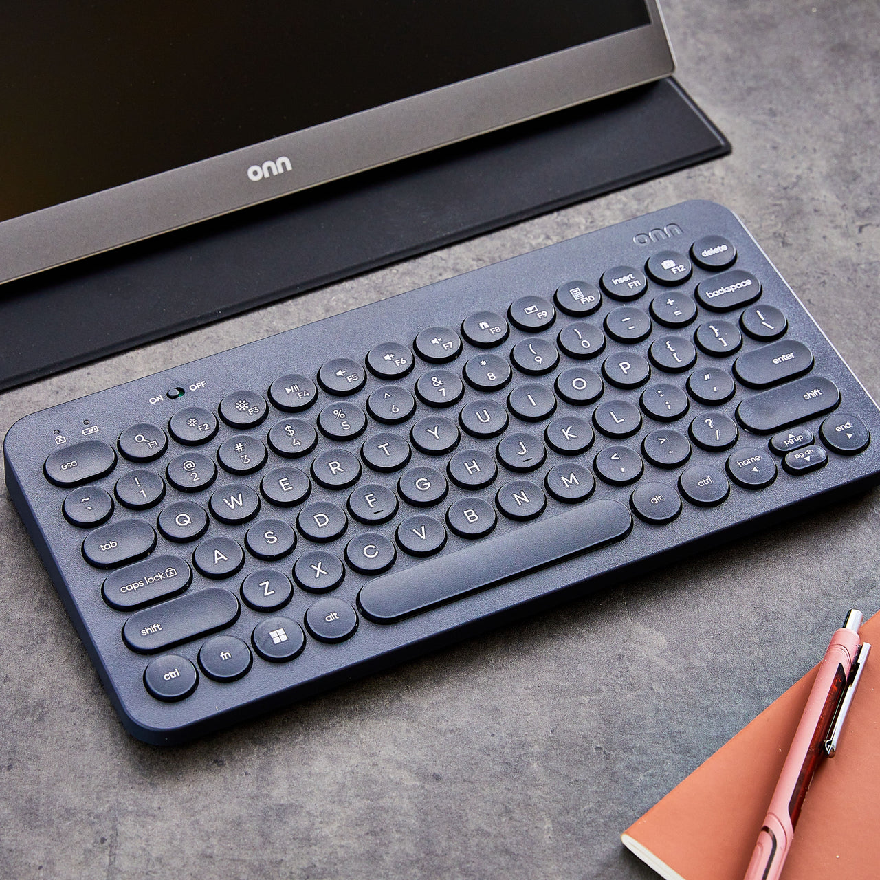 onn Mini Compact Wireless Office Keyboard USB Receiver, 78 Keys, Grey