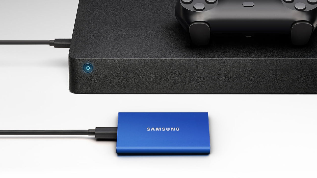 SAMSUNG T7 Portable SSD 1TB Indigo Blue, Up-to 1,050MB/s, USB 3.2 Gen2, External - MU-PC1T0H/AM