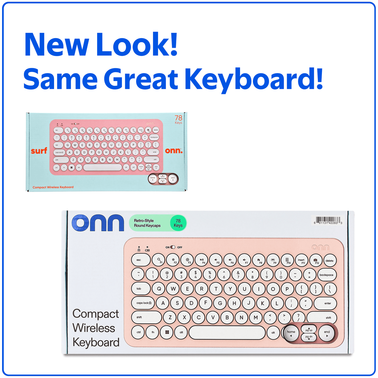 onn Mini Wireless Office Keyboard with USB Receiver, Pearl Blush Pink