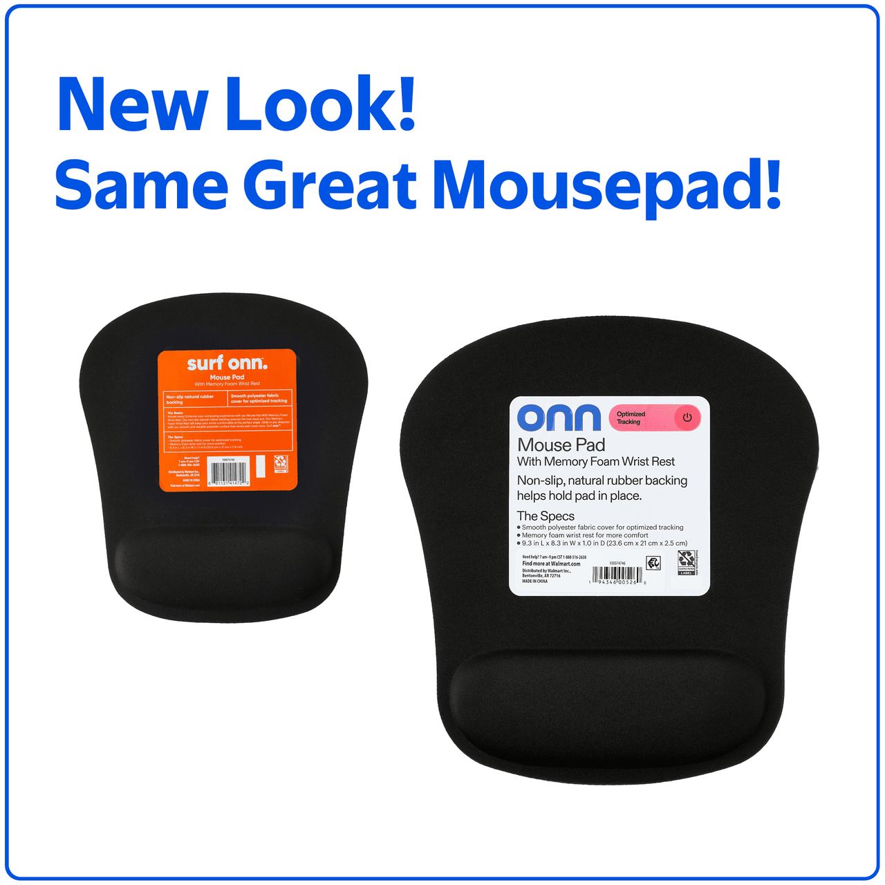onn Mouse Pad with Memory Foam Wrist Rest Ergonomic Black