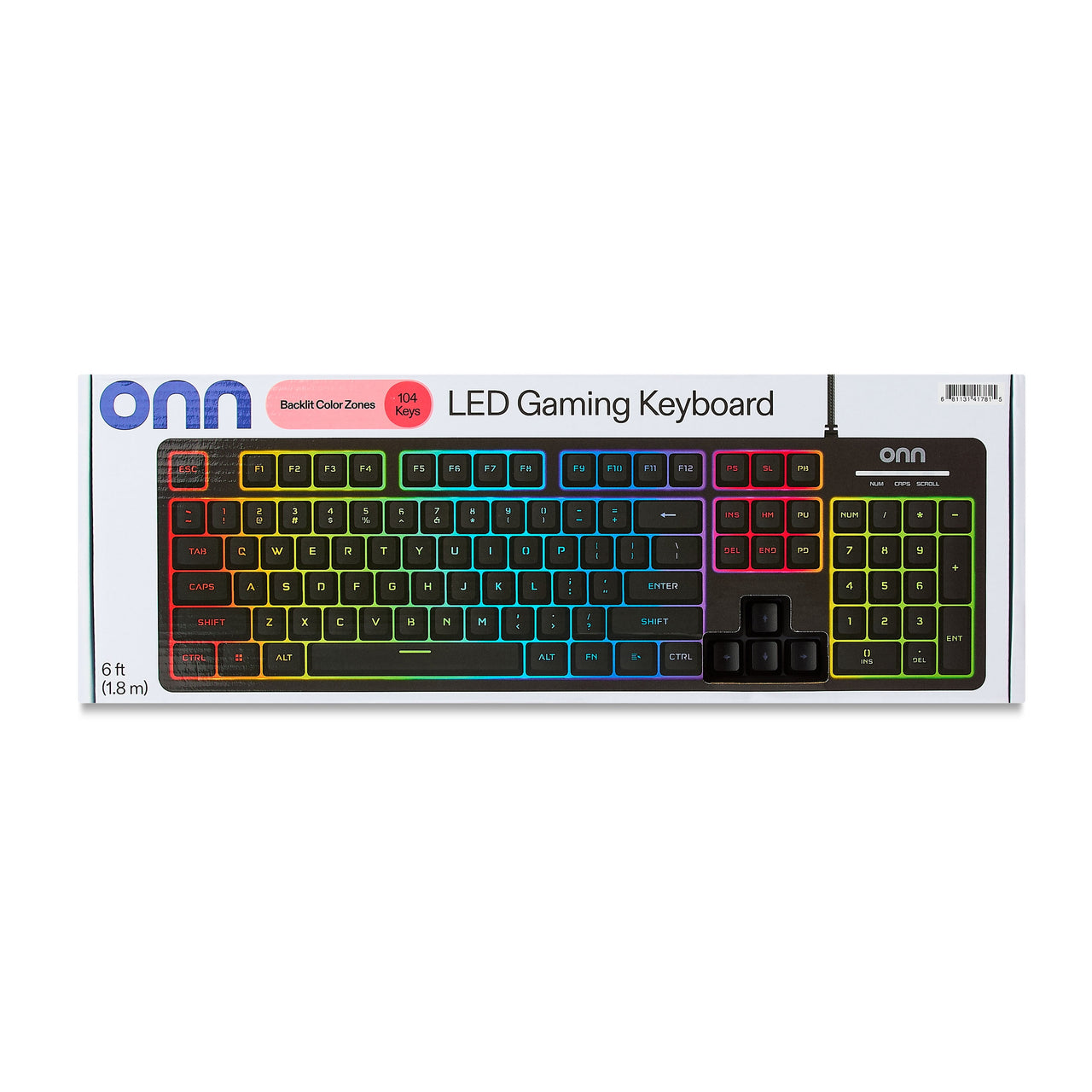 onn Wired LED Gaming Keyboard, Backlit, Gray