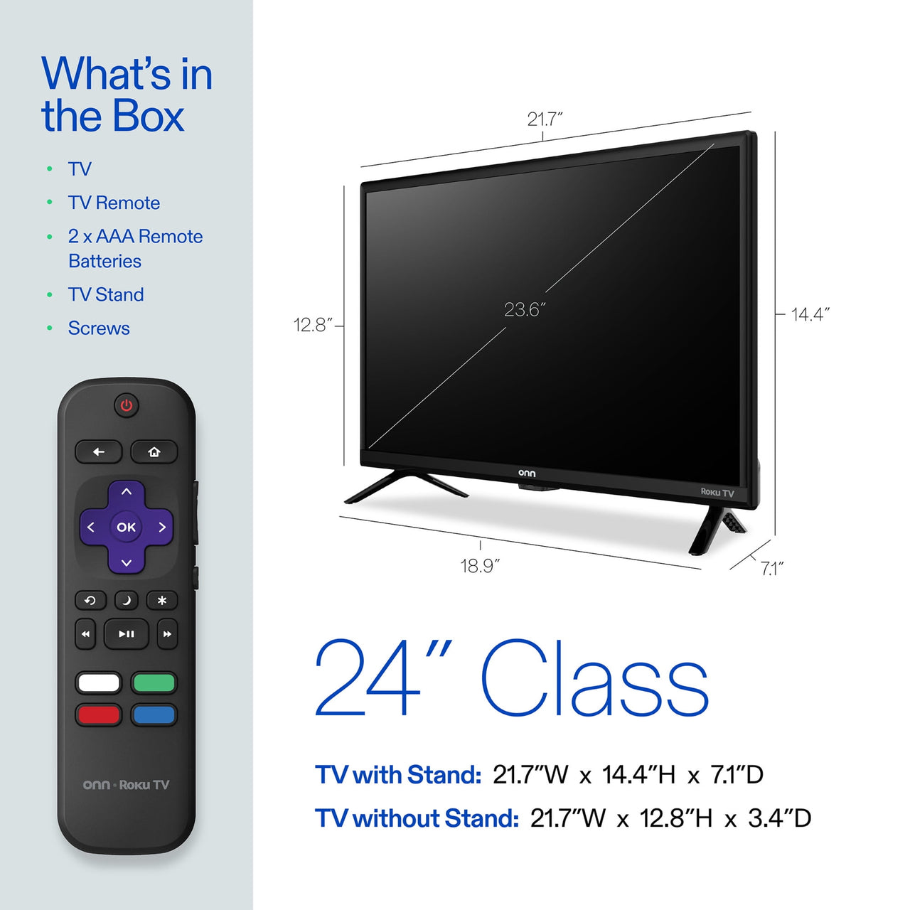 onn 24” Class 720P HD Roku Smart Television, 100012590