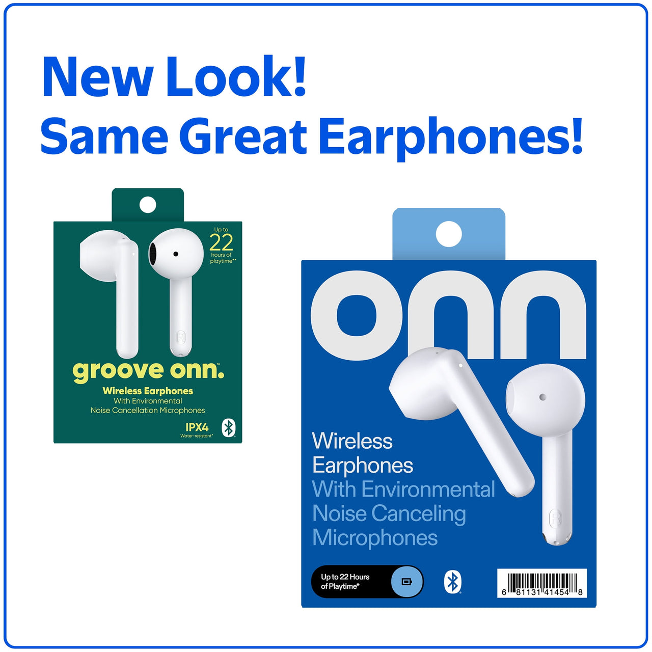 onn Bluetooth Wireless Earphones with Environmental Noise Canceling Microphones and Charging Case, White