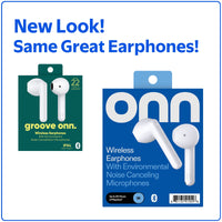 onn Bluetooth Wireless Earphones with Environmental Noise Canceling Microphones and Charging Case, White