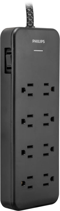 Philips 8-Outlet Surge Protector, 8ft Braided Cord, 15A, Black