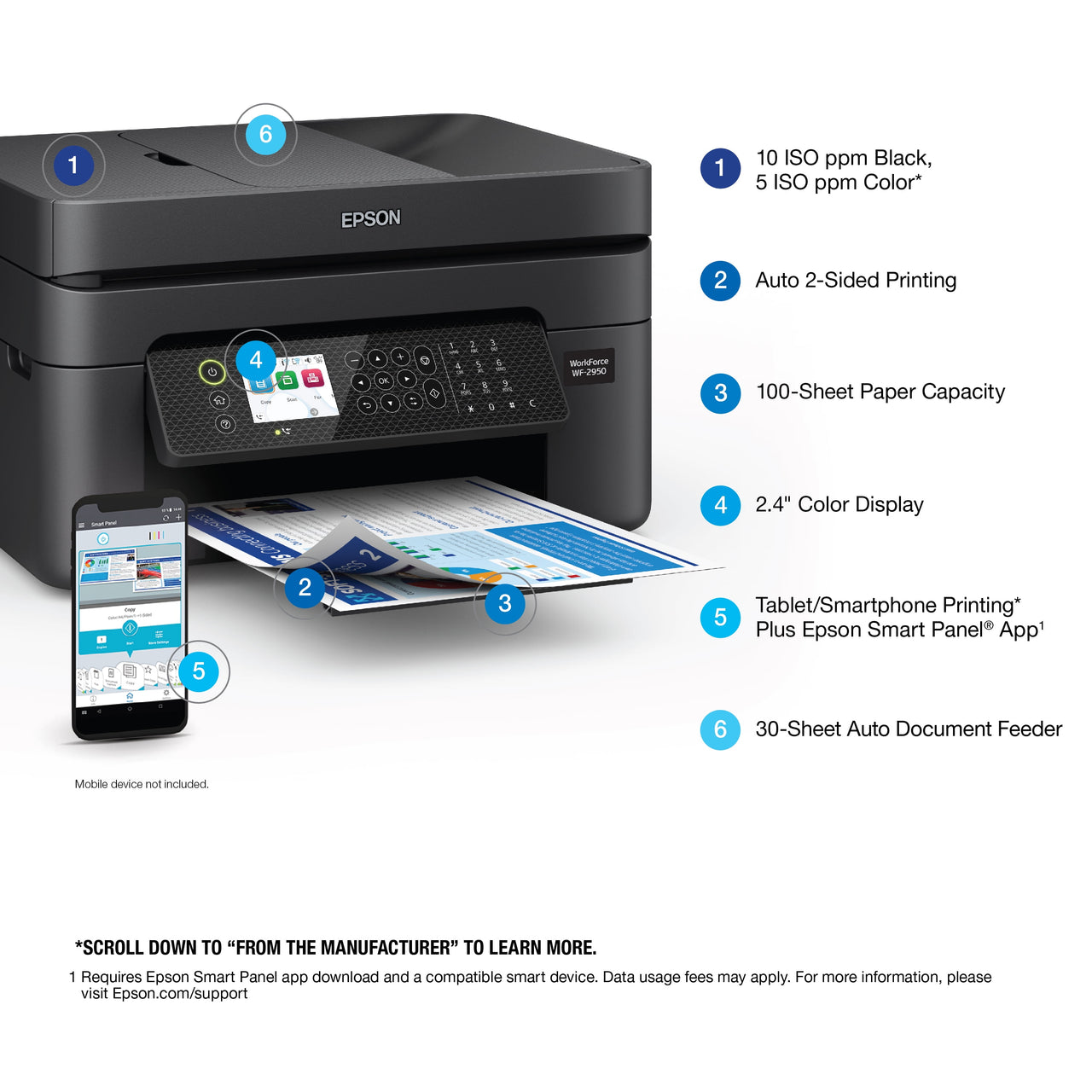 Epson WorkForce WF-2950 All-in-One Wireless Color Printer with Scanner, Copier and Fax