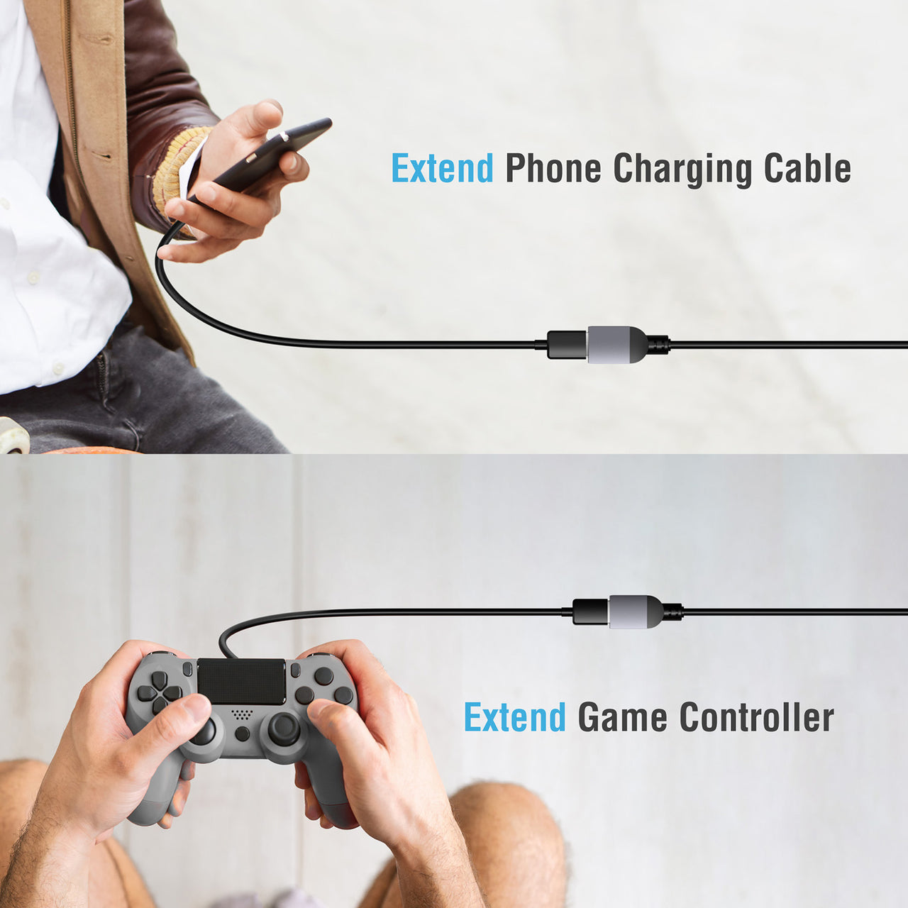 onn 6' Braided USB Extension Cable, Black