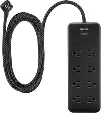 Philips 8-Outlet Surge Protector, 8ft Braided Cord, 15A, Black