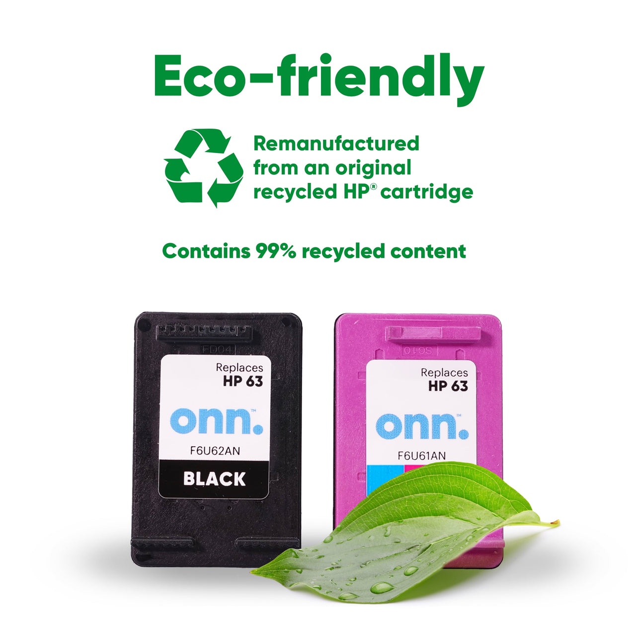 Remanufactured ONN HP 63 Black & Tri-Color Inkjet Cartridges 2-Pack