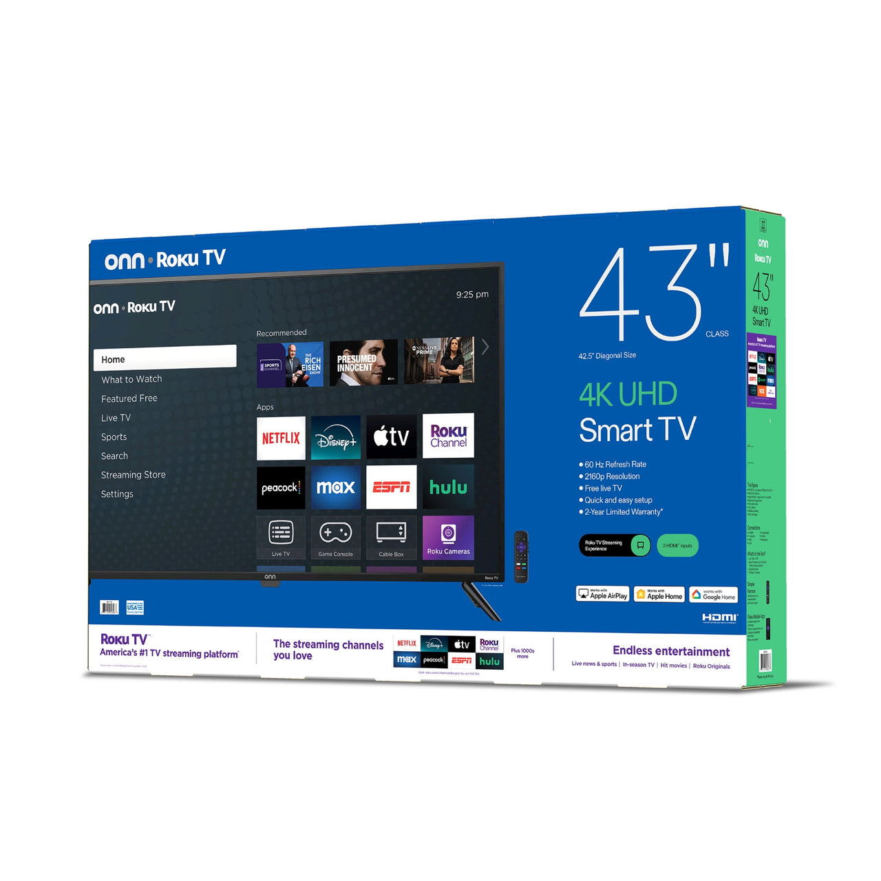 onn 43” Class 4K UHD Roku Smart Television, 100012584