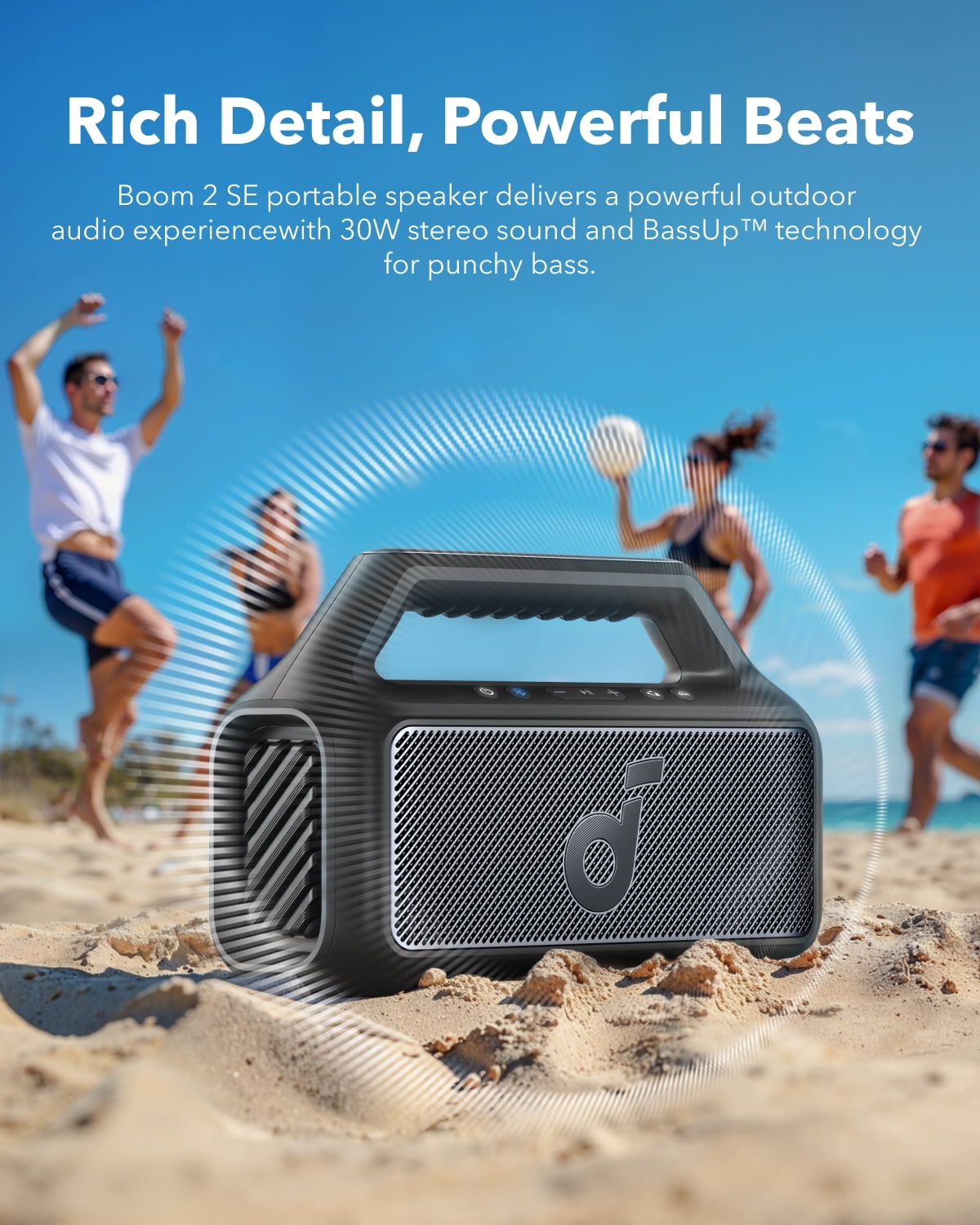 Soundcore Boom 2 SE Outdoor Speaker, 30W, BassUp Technology, 18H Playtime, IPX7 Waterproof, Floatable, New