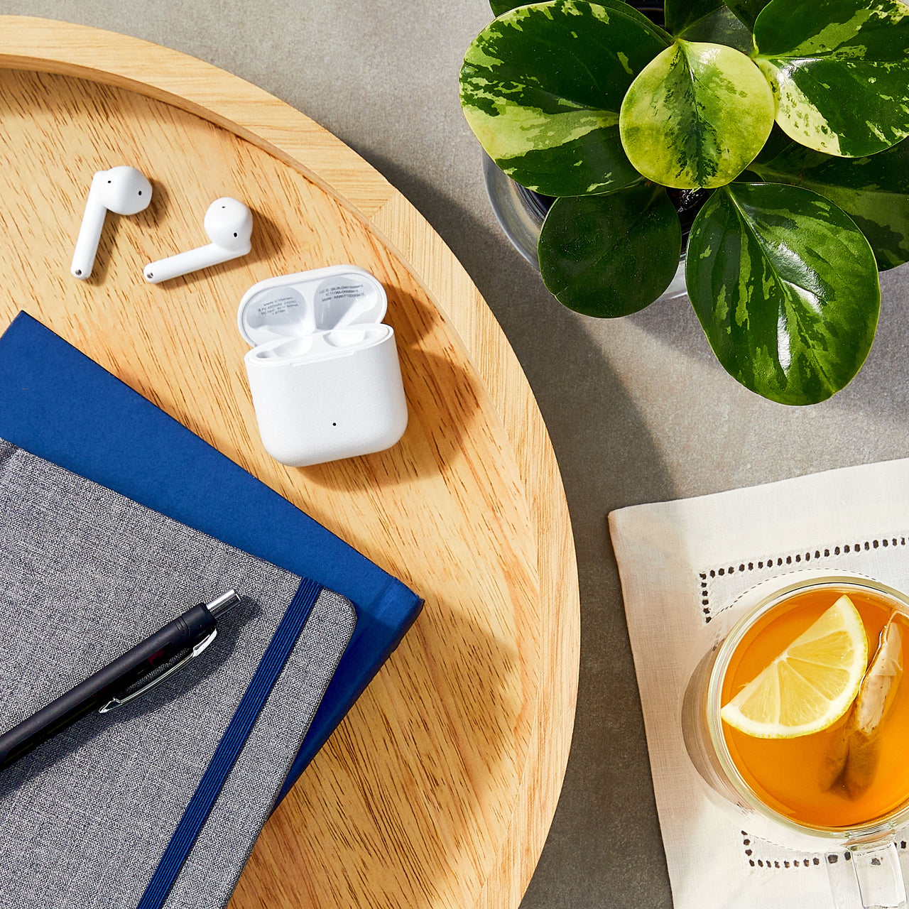 onn Bluetooth Wireless Earphones with Environmental Noise Canceling Microphones and Charging Case, White