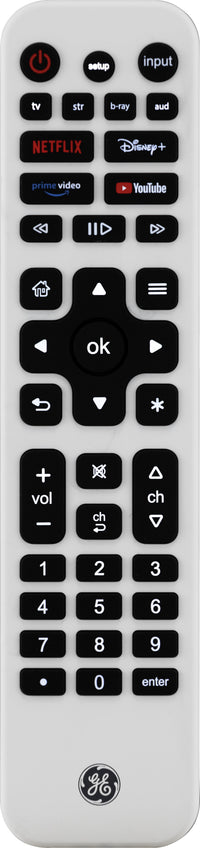 GE Universal Remote Control, 4 Device, Backlit, Rechargeable, Artic White, 80984