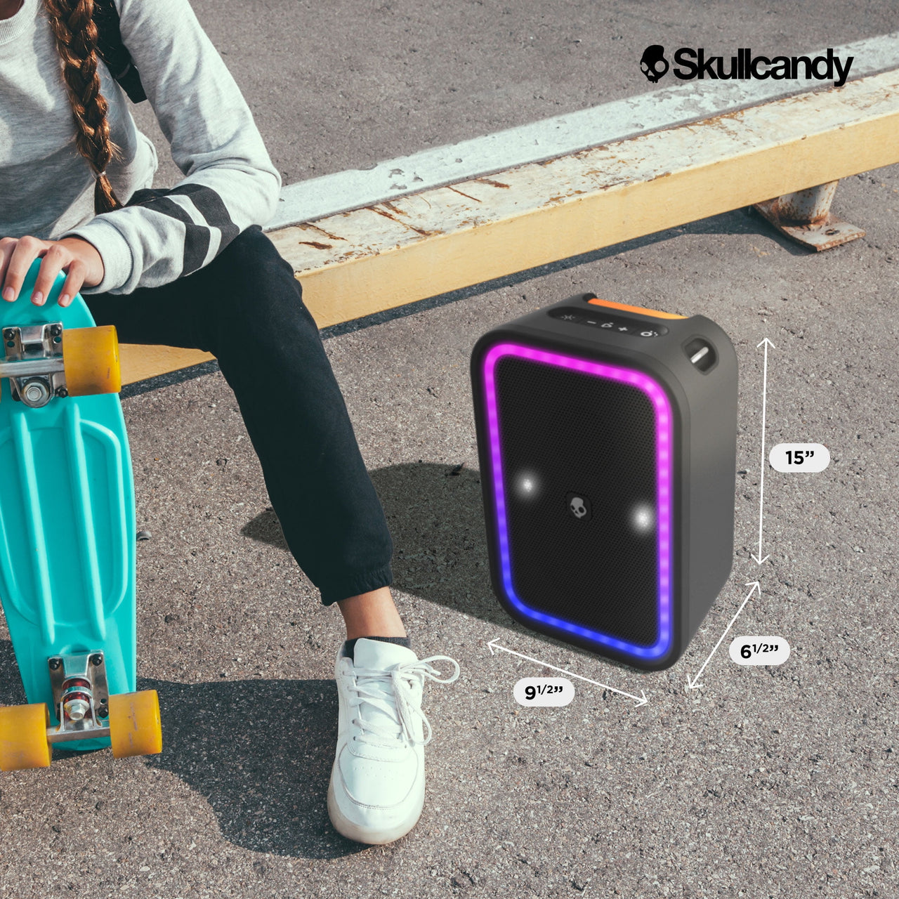 Skullcandy Stomp Waterproof USB Charge Out LED Lighting Wireless Bluetooth Portable Speaker, Black