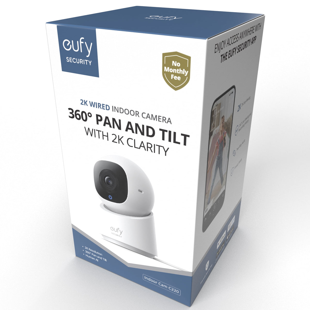 eufy Solo Indoor-Cam C220 Wired 2K Surveillance Camera, 24/7 Recording, AI Human Detection