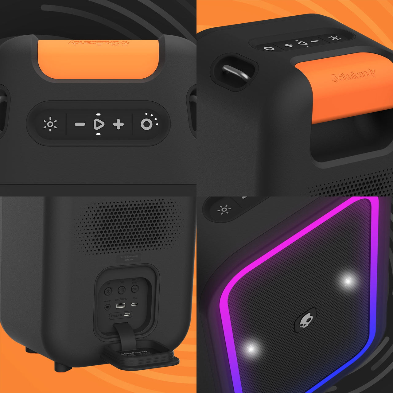 Skullcandy Stomp Waterproof USB Charge Out LED Lighting Wireless Bluetooth Portable Speaker, Black