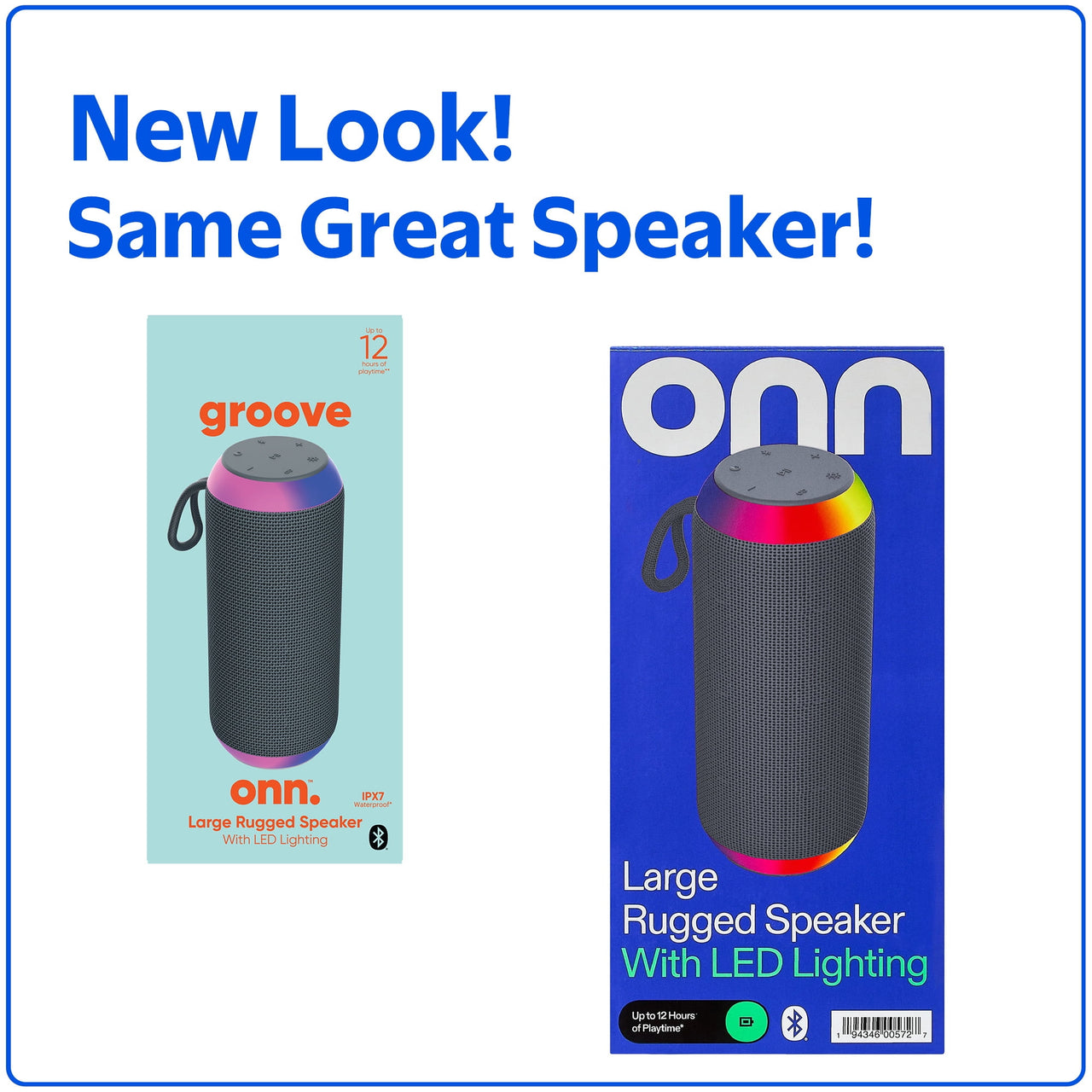 onn Large Rugged Speaker with Bluetooth Wireless Technology and LED Lighting, Gray