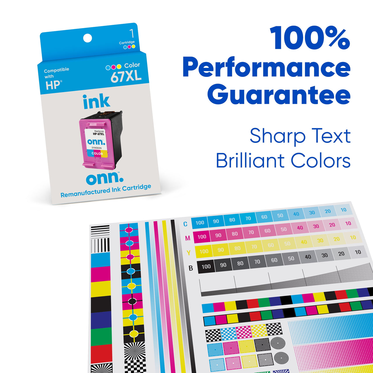 onn. 67XL HP High Yield Remanufactured Ink Cartridge, Tri-Color - Eco-Friendly