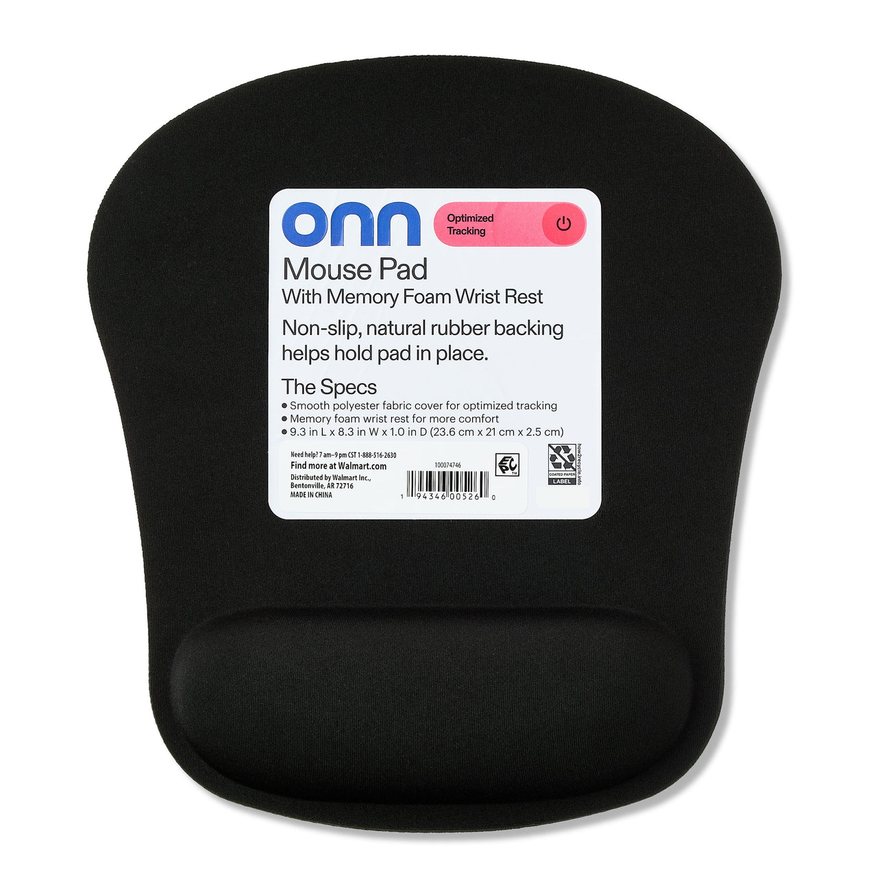 onn Mouse Pad with Memory Foam Wrist Rest Ergonomic Black