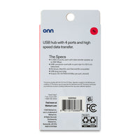 onn Portable 4-Port USB Hub with USB 2.0 Ports