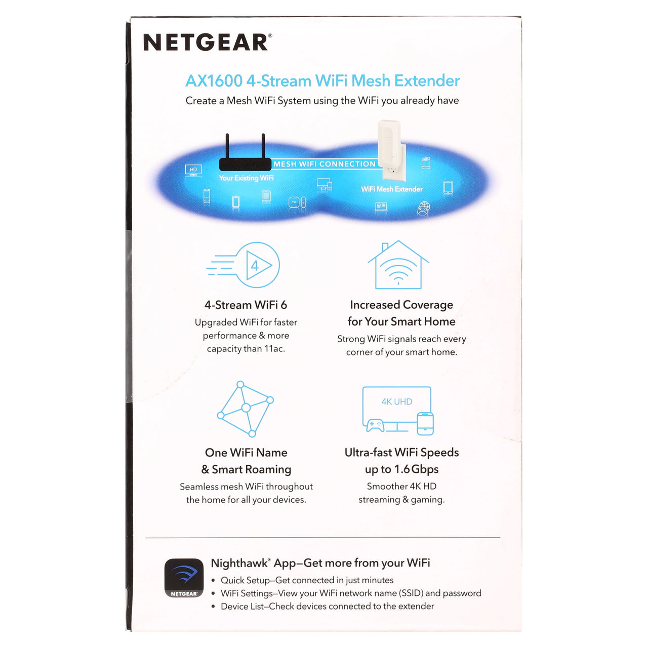 NETGEAR AX1600 WiFi 6 Mesh Range Extender and Signal Booster (EAX11-100NAS)