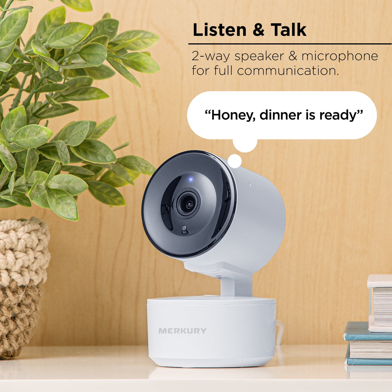 Merkury Smart Indoor Camera 1080p - Auto-Tracking Wi-Fi Security Camera, White (1-Pack)