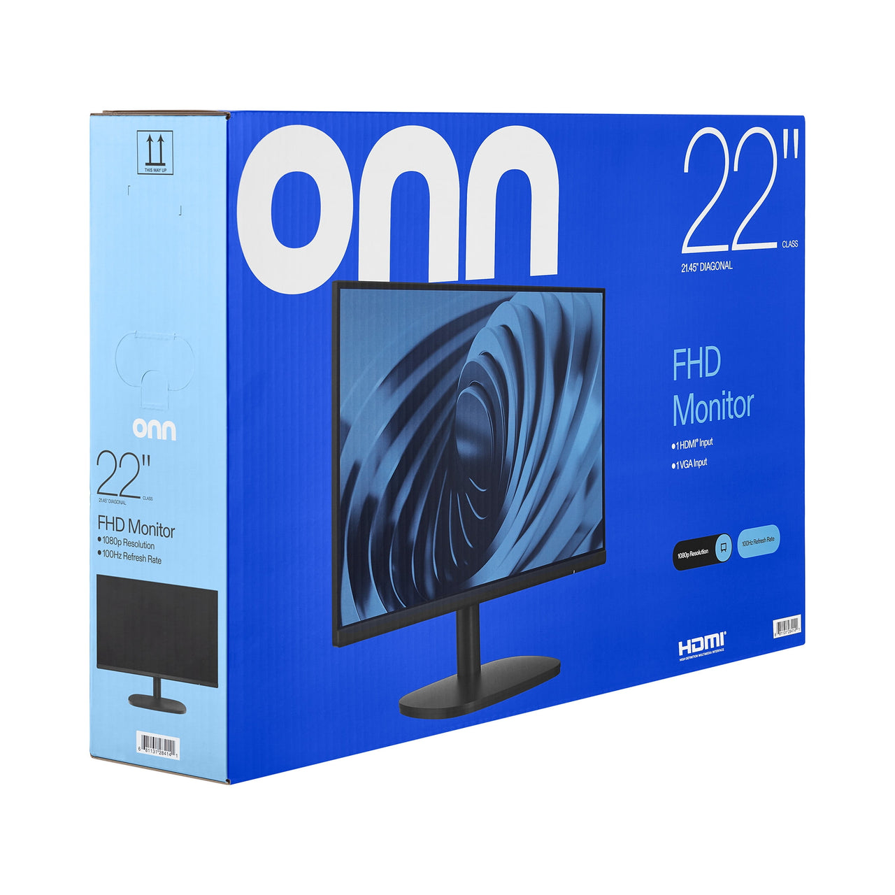 onn 22" FHD (1920 x 1080p) 100hz Office Monitor with 6 ft HDMI Cable, Black