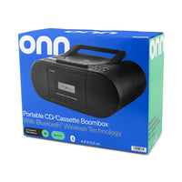 onn. Portable CD/Cassette Boombox with Bluetooth Wireless Technology, Black