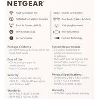 NETGEAR - AC750 WiFi Range Extender and Signal Booster, Wall-plug, 750Mbps (EX3110)