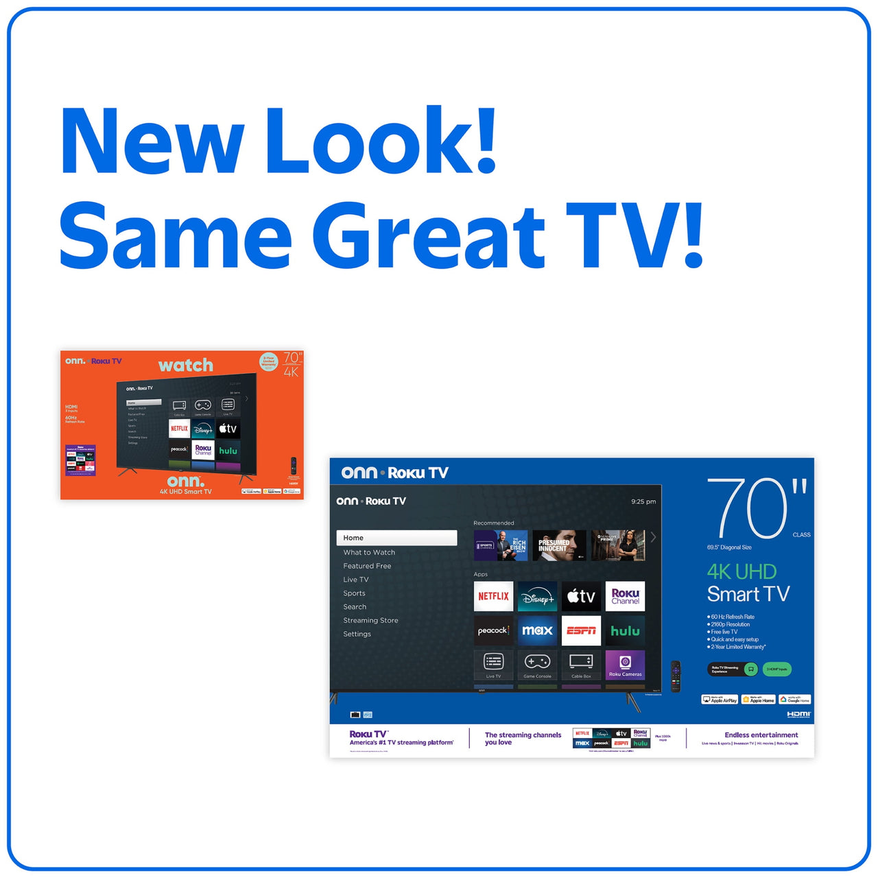 onn 70” Class 4K UHD Roku Smart Television, 100012588