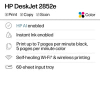 HP DeskJet 2852e Wireless All-in-One Color Inkjet Printer (White), Scanner, Copier, 3 months Free Instant Ink