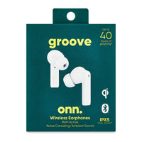 onn Bluetooth Wireless Earphones with Active Noise Canceling and Wireless Charging Case, White