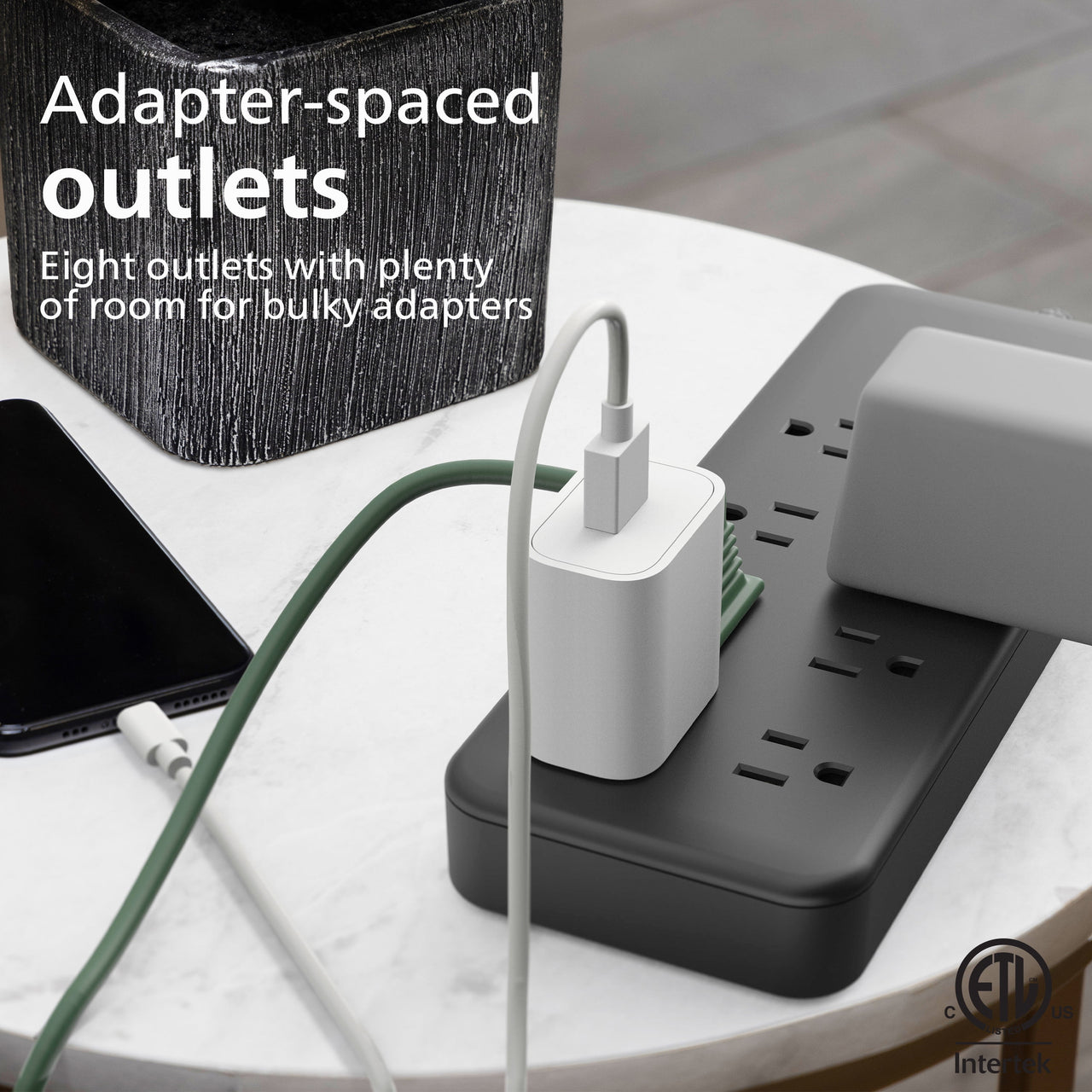 Philips 8-Outlet Surge Protector, 8ft Braided Cord, 15A, Black