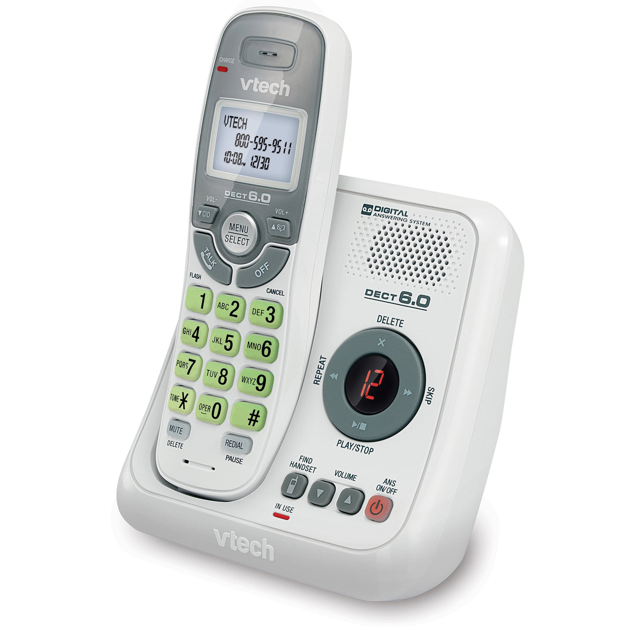 VTech CS6124 DECT 6.0 Cordless Phone with Answering System and Caller ID/Call Waiting, White