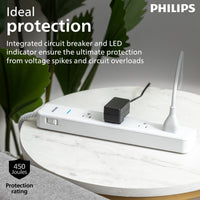Philips Surge Protector, 4 Outlet, Adapter-Spaced, 450J, Braided Cord, 4ft, White