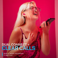 JLab GO Pop Active Noise Cancelling Bluetooth Earbuds, Charging Case, Fuchsia