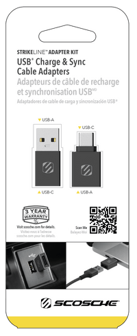 Scosche Strikeline Adapter Kit USB-C to USB-A & Type-C Converter 2-pk CAAKIT-RP Black