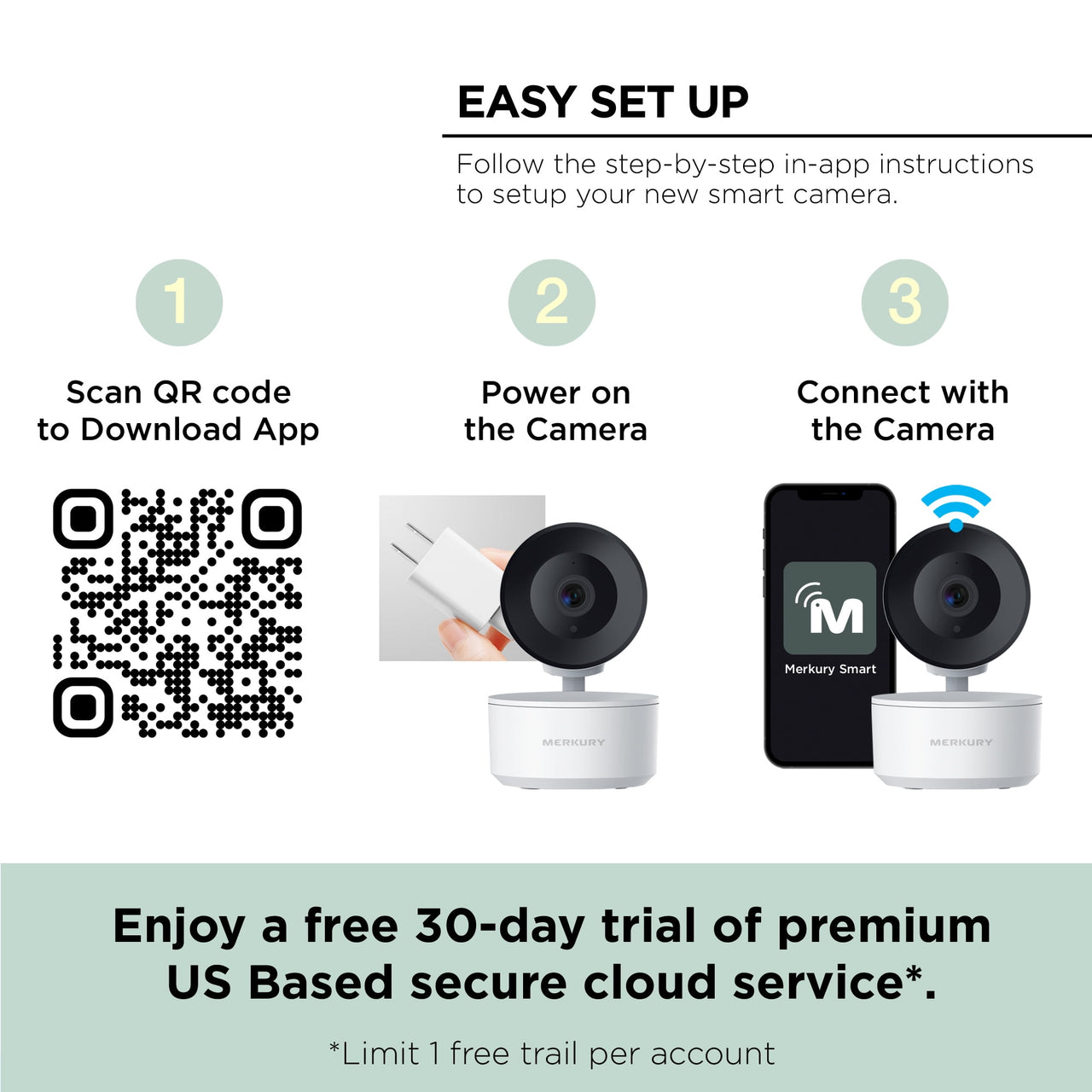 Merkury Smart Indoor Camera 1080p - Auto-Tracking Wi-Fi Security Camera, White (1-Pack)