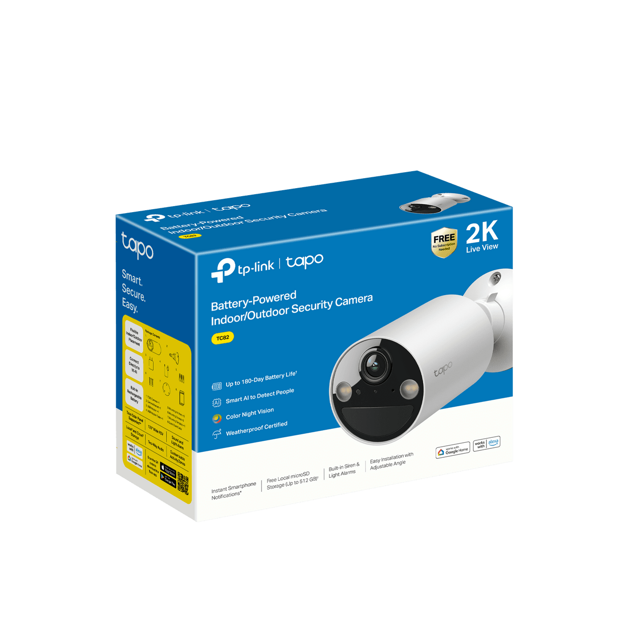 TP-Link Tapo Wireless Indoor/Outdoor 2K Security Camera, Waterproof, Rechargeable, Battery-Powered, Install Anywhere, Local or Cloud Storage - Subscription not Required, Two-Way Audio - TC82