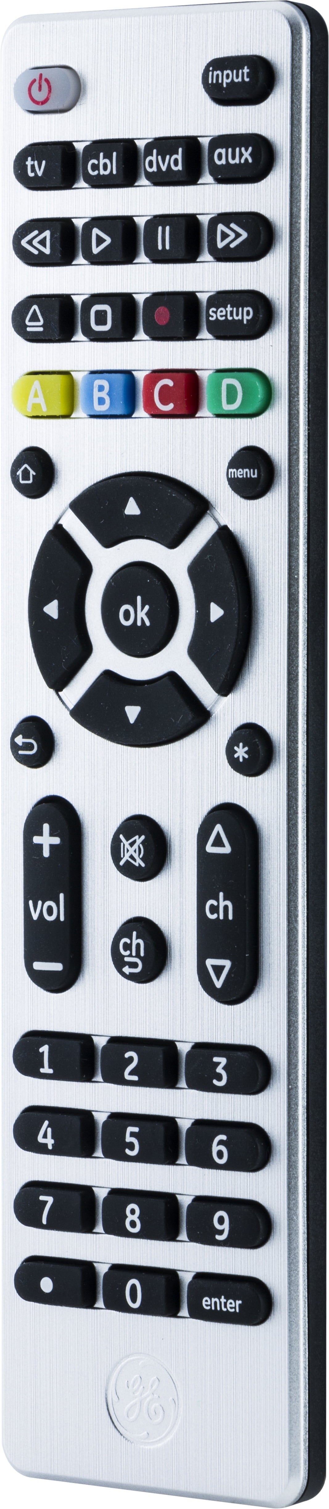 GE 4-Device Universal TV Remote Control in Brushed Silver, 33709