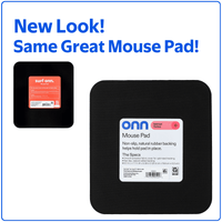 onn Mouse Pad, square, polyester surface with non-slip natural rubber backing, black