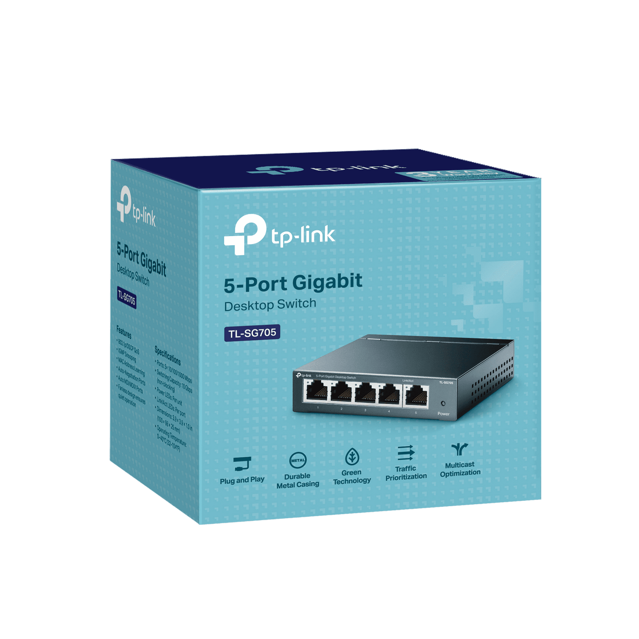 TP-Link 5-Port Gigabit Unmanaged Fan-less Switch In Durable Metal Casing.  Easily Expand Your Wired Network using this Plug-and-Play, Power Saving, Traffic Prioritizing (QoS) Switch - TL-SG705