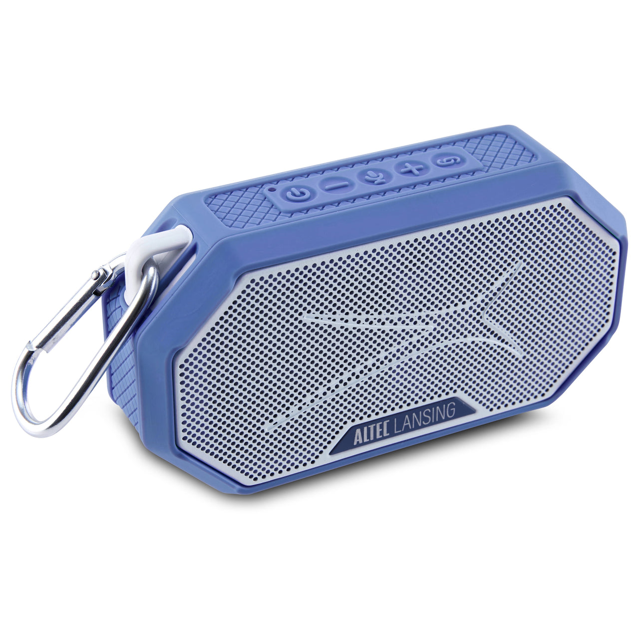 Altec Lansing HydraMini 2.0 EverythingProof Bluetooth Speaker, Waterproof IP67, Floats, 12-Hour Playtime, Built-In Magnet, Carabiner & Mount, Blue White