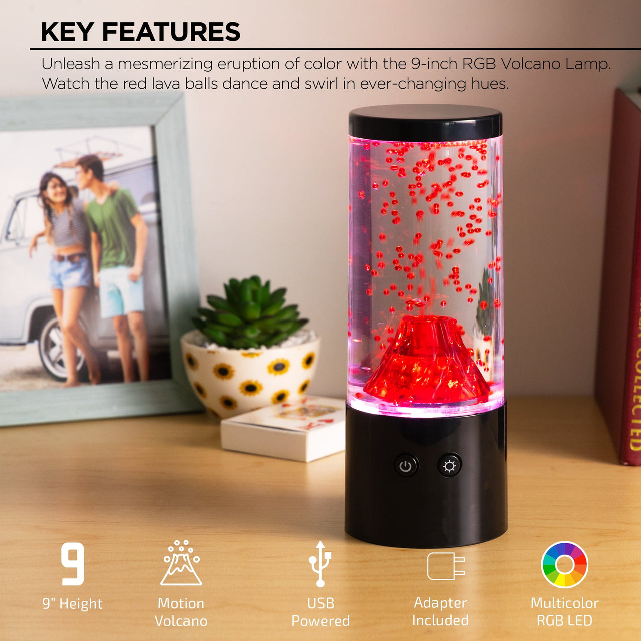 Merkury Innovations New 9-Inch RGB Volcano LED Mood Night Light - USB Powered, Motion Simulation
