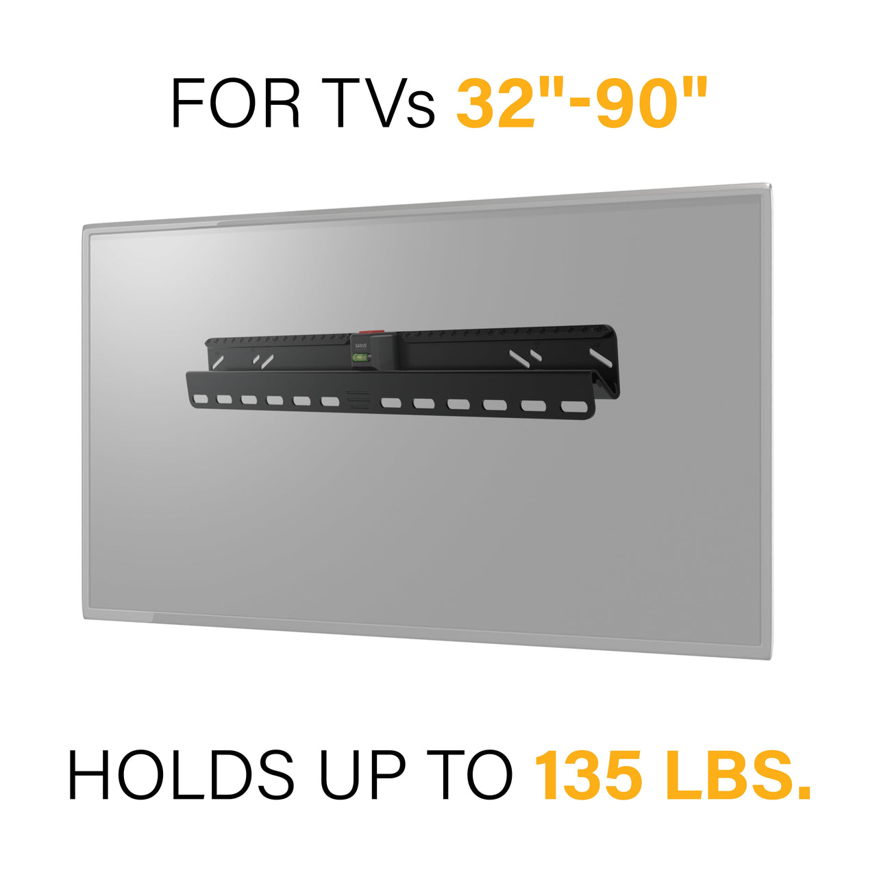 SANUS VuePoint Drywall Low Profile TV Wall Mount for 32” - 90” TVs up to 135lbs - No Drill or Studs Required
